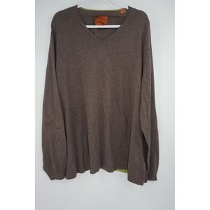 Tommy Bahama Sweater Mens XXL Brown V Neck Cotton Cashmere Knit Pullover